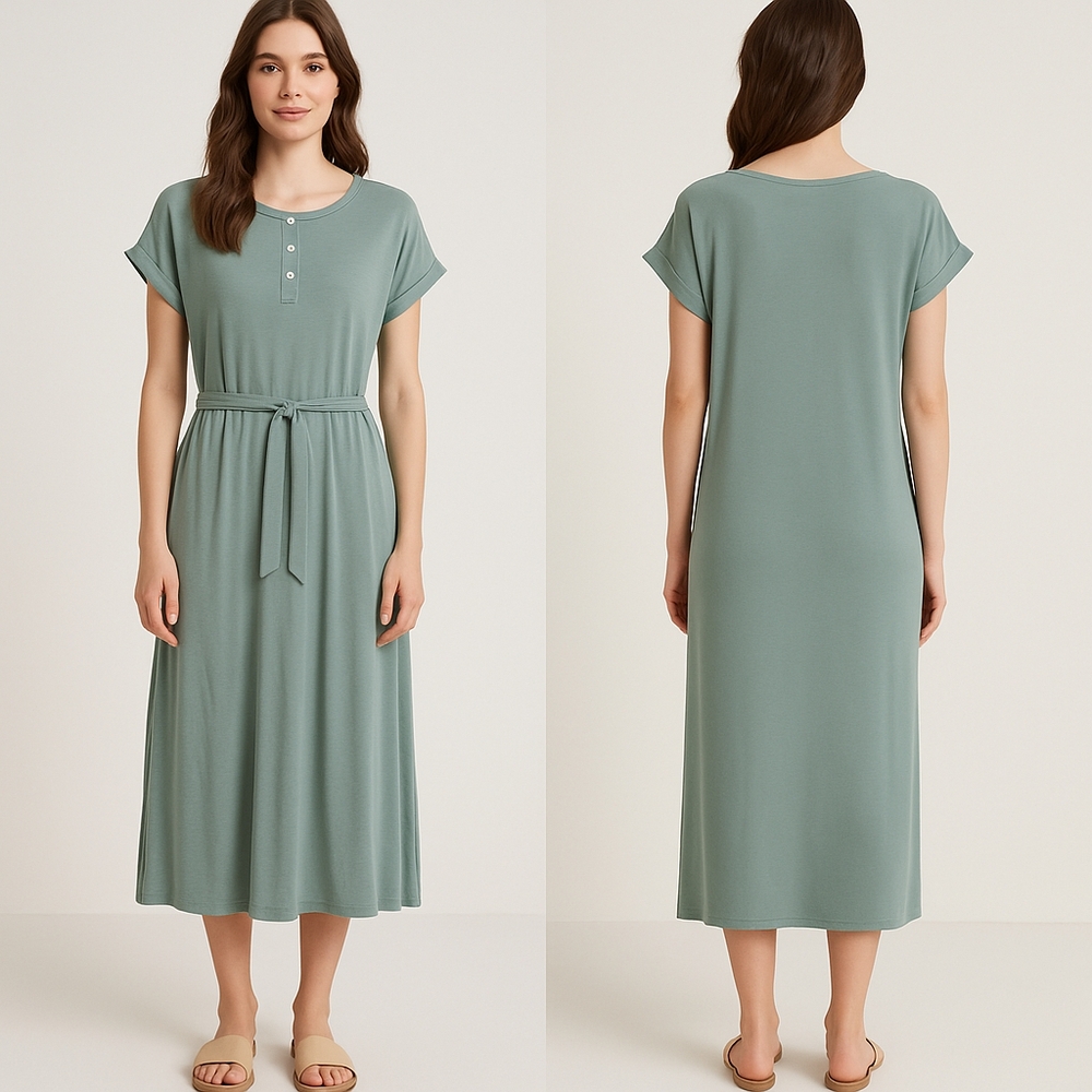 Cozy Casual 1x Sage Maxi Dress Excellent Condition Minimalist Contemporary
